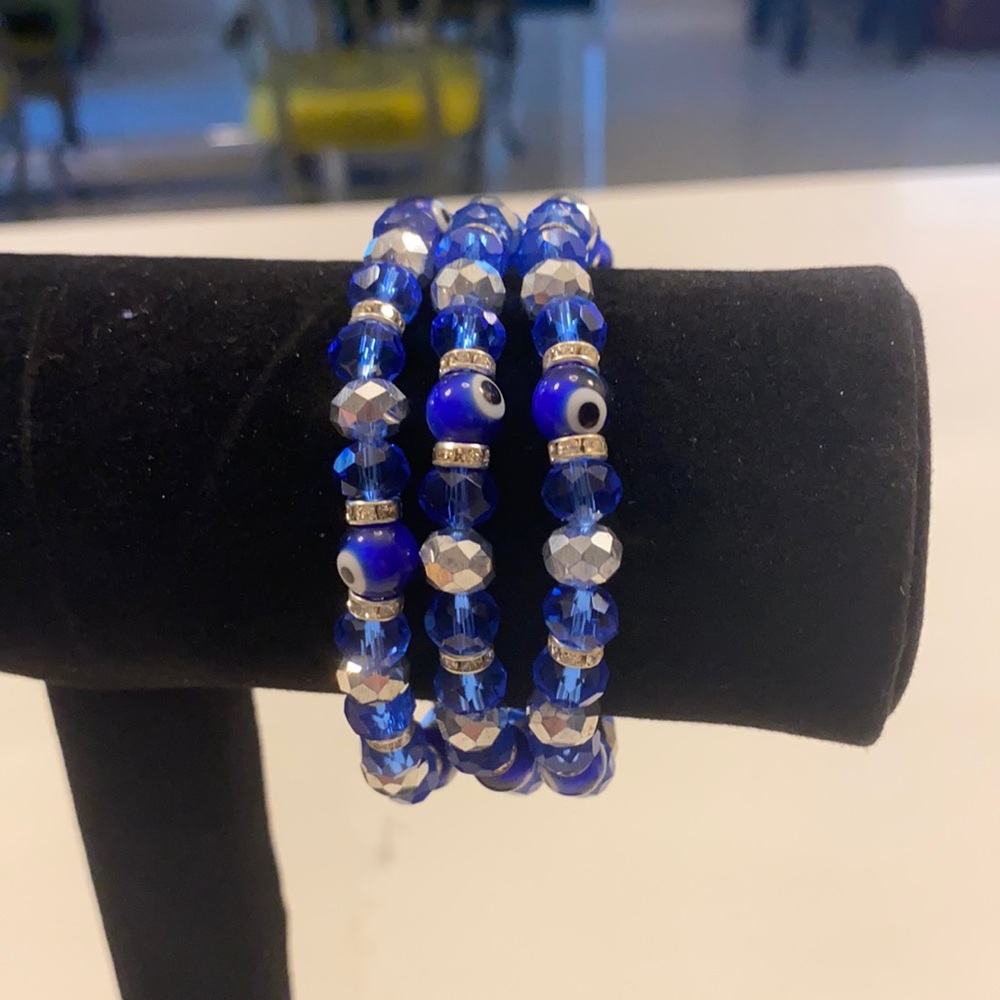 Evil eye blue glass bracelets set